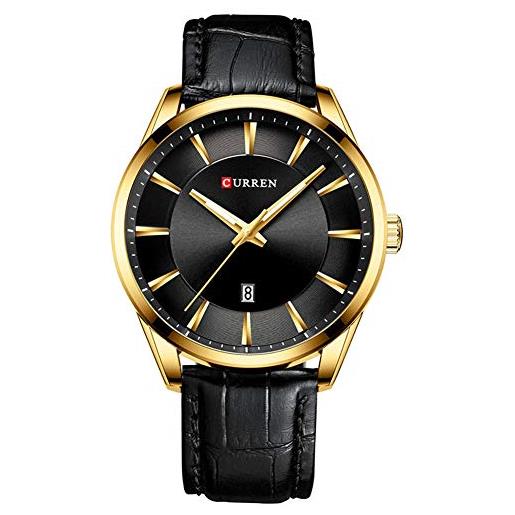 Curren 8365 - orologio da polso da uomo, con cinturino in pelle nera, stile casual, al quarzo, colore: oro