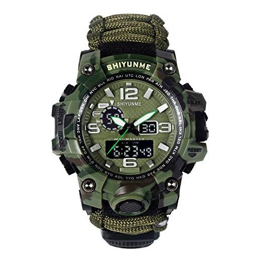 Haonb orologi da polso, orologio elettronico termometro lifeline bussola sport orologio elettronico multifunzione, verde mimetico