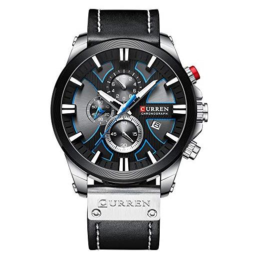 Curren 8346 - orologio da polso da uomo, con tre sottomarini, cinturino in pelle, analogico, al quarzo, colore: nero