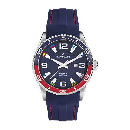 Navigare Watches orologio da uomo navigare varadero, na256, sportivo, resistente all'acqua, cassa in acciaio, cinturino in silicone (blu rosso)