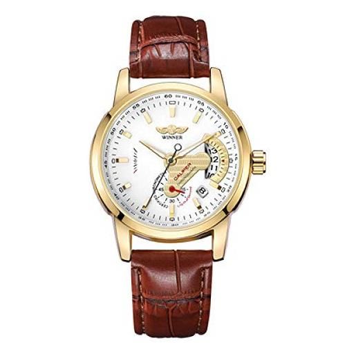 Haonb orologi da polso, orologio meccanico automatico alla moda con funzione calendario, conchiglia in oro bianco