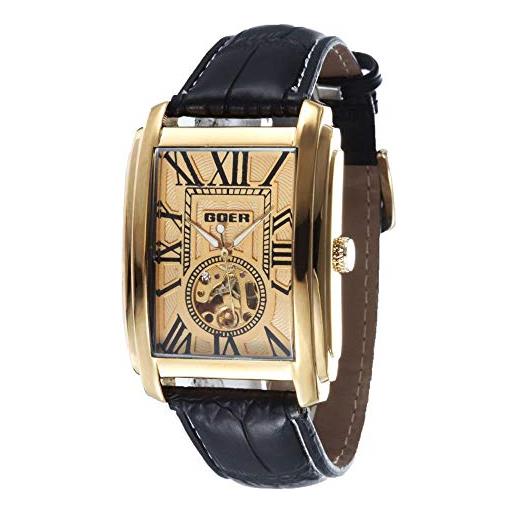 Haonb orologi da polso, orologio meccanico vuoto da uomo automatico quadrato casual, phnom penh gold