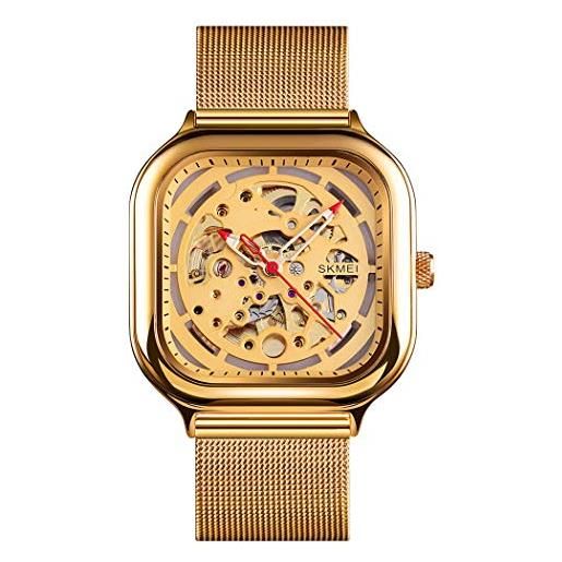 FeiWen fashion orologio uomo acciaio inox analogico quarzo macchinario automatico orologi da polso (oro)