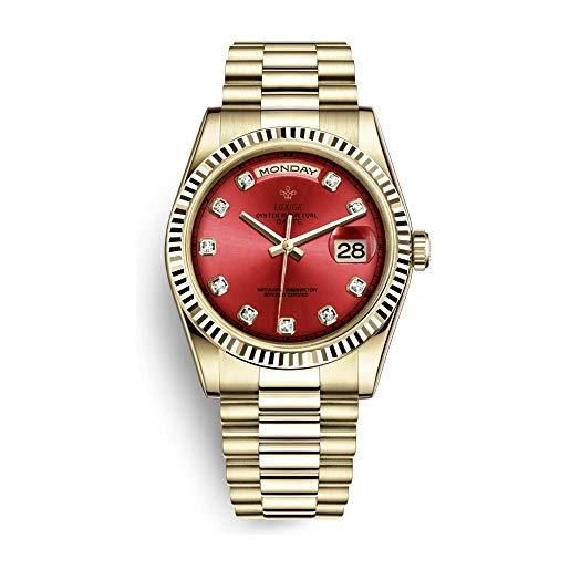 Haonb orologi da polso, orologio da uomo con calendario settimanale impermeabile, classico orologio da uomo, rosso oro