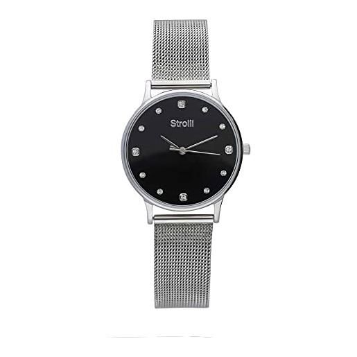 Stroili orologio stroili donna acciaio maglia mesh milano black dial cristalli sr-x2472l/10m