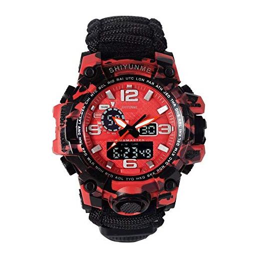 Haonb orologi da polso, orologio elettronico termometro lifeline bussola sport orologio elettronico multifunzione, rosso mimetico