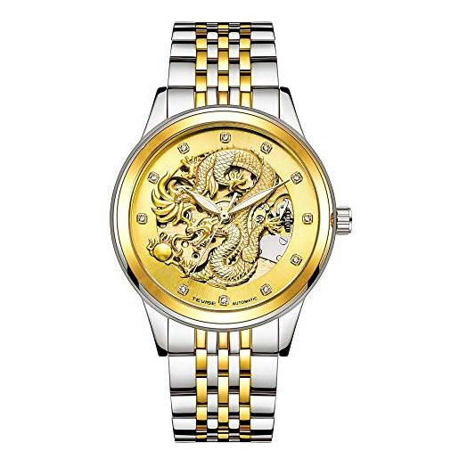 Haonb orologi da polso, dragon watch, orologio da uomo, coppia, orologio meccanico automatico luminoso impermeabile, tra oro e oro