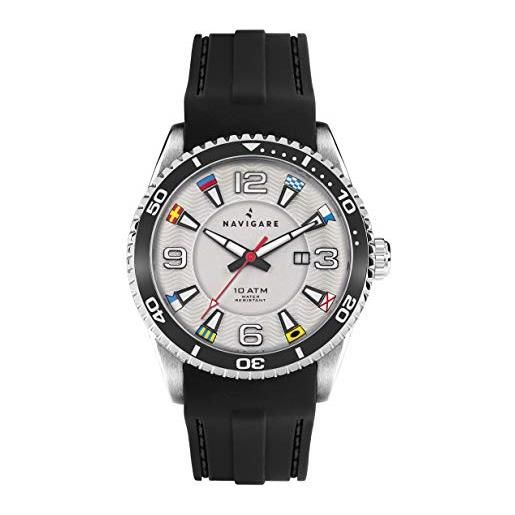 Navigare Watches orologio da uomo navigare varadero, na256, sportivo, resistente all'acqua, cassa in acciaio, cinturino in silicone (bianco nero)