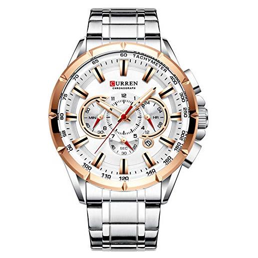 Curren 8363 - orologio da polso da uomo, con tre quadranti, con datario, in acciaio argentato, sportivo, al quarzo, colore: bianco