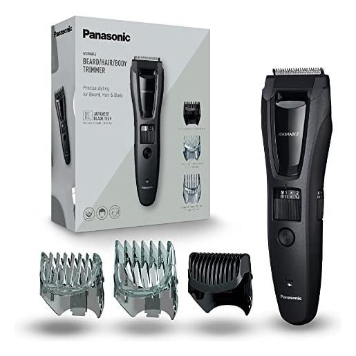 Panasonic er-gb62, rasoio elettrico per capelli, barba e corpo per uomo con 40 lunghezze di taglio, grigio, confezione da 1