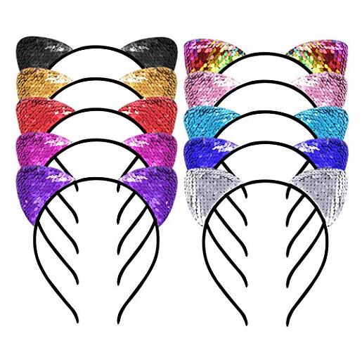MaoXinTek accessori per capelli di gatto carino fascia per paillettes orecchie di gatto fascia per decorazione di festa e quotidiana per donne e ragazze 10 pezzi