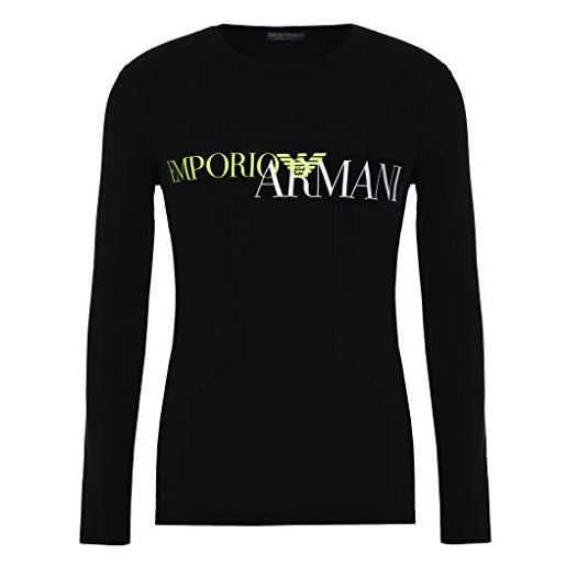 Emporio Armani - t-shirt da uomo - 111907 0a516 - t-shirt manica lunga, girocollo, nero, logo giallo, s