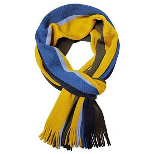 Rotfuchs sciarpa lavorata a maglia sciarpa da uomo warm & soft red fox® unisex in lana a righe multicolore (marrone giallo blu)