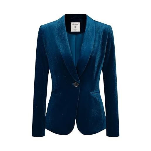 Allegra K donne costume di natale velluto blazer tinta unita manica lunga intaglio risvolto monopetto giacche, blu scuro, 40