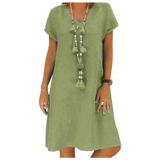 Tincini vestito da donna abiti estivi in lino casual v neck midi dress manica corta a-line dress sundress tunica senza accessori (a verde, xl)