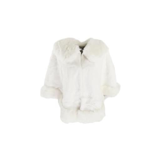 QUEEN HELENA pelliccia poncho mantella con pelo morbido calda invernale elegante giacca donna mt04 (mt04 bianco)
