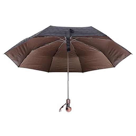 Amosfun ombrello da viaggio antivento con manico a forma di teschio, pieghevole, protezione uv, da sole, pioggia, da viaggio, ombrello compatto per auto da donna e uomo, nero, dorato, 33x5.5cm, 