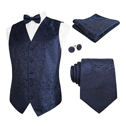 Alizeal set gilet da completo classico da uomo 5 pezzi paisley jacquard, xl
