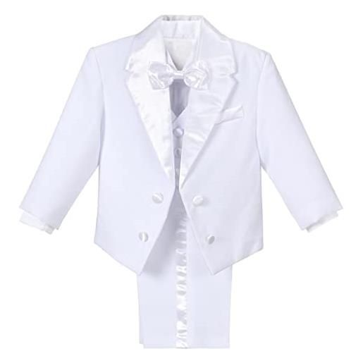 Lito Angels smoking bianco completo elegante per bimbo, set 5 pezzi (giacca, gilet, camicia, papillon e pantaloni) taglia 12 18 mesi (etichetta in tessuto 01)