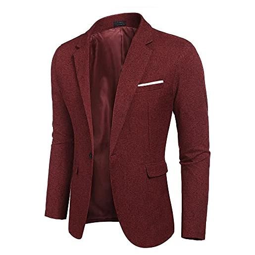 COOFANDY giacca sportiva da uomo con struttura in lino sakko, stile casual, stile moderno, slim fit, da uomo, colore: rosso, 60
