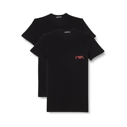 Emporio Armani bold monogram-maglietta da uomo, confezione da 2 t-shirt, marina/borgogna, s (pacco da 2)
