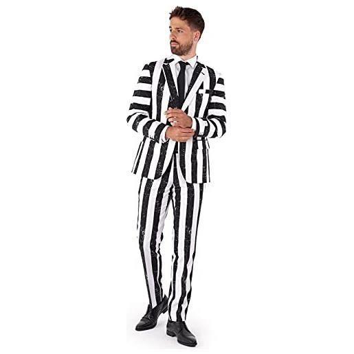 OppoSuits costume premium beetlejuice uomo - outfit halloween anni '80 - vestibilità slim - nero bianco - include blazer, pantaloni e cravatta
