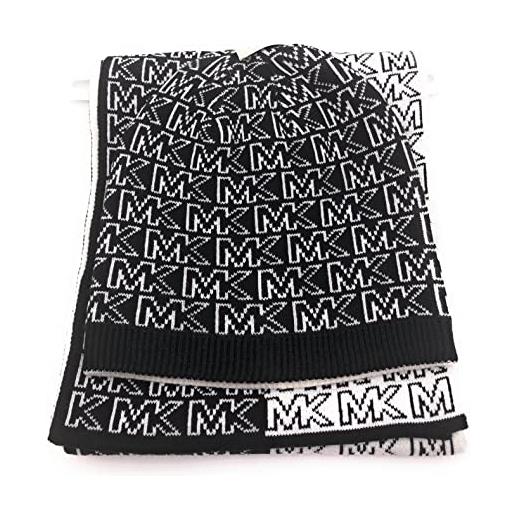 Michael Kors set sciarpa/berretto, sciarpa invernale, berretto invernale, reversibile, taglia unica, morbida lana acrilica, logo, nastro regalo, nero/bianco, taglia unica