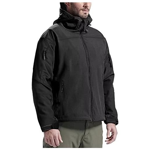 FREE SOLDIER giacche militari softshell da uomo fodera in pile da esterno giacca antivento impermeabile con cappuccio giacche tattiche calde multitasche per escursioni di caccia (stile 2, nero, m)