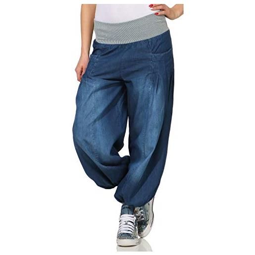 ZARMEXX bloomers da donna in jeans stile denim pantaloni da danza aladdin pantaloni per pantaloni harem blu scuro (38-46)