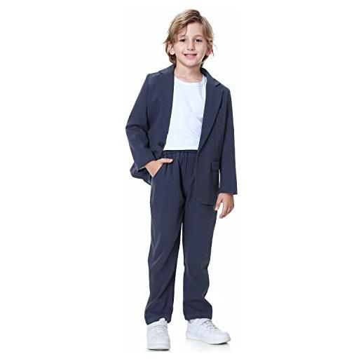 LOLANTA completo da ragazzo 2 pezzi blazer e pantaloni per bambini, abbigliamento per il tempo libero o abito da festa di nozze, blu-grigio, 170