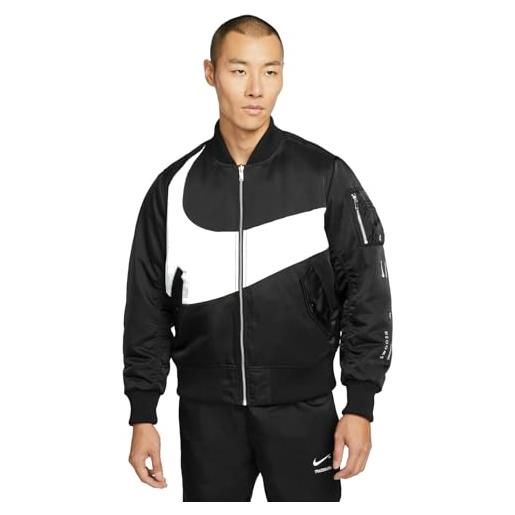 Nike sportswear swoosh reversable bomber - giacca da uomo in sintetico, con imbottitura termica, dr7020 (nero/bianco 010), nero/bianco, l