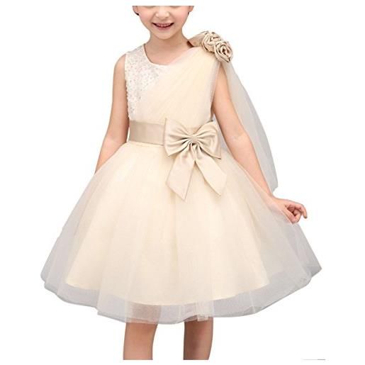 Happy Cherry ragazza bambino vestito matrimonio compleanno abiti di principessa con cintura papillon colore champagne 120 cm (5-6 anni)