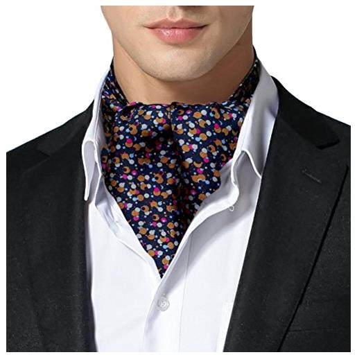 Remo Sartori - ascot uomo doppia pala in seta fantasia multicolor, made in italy (fucsia)