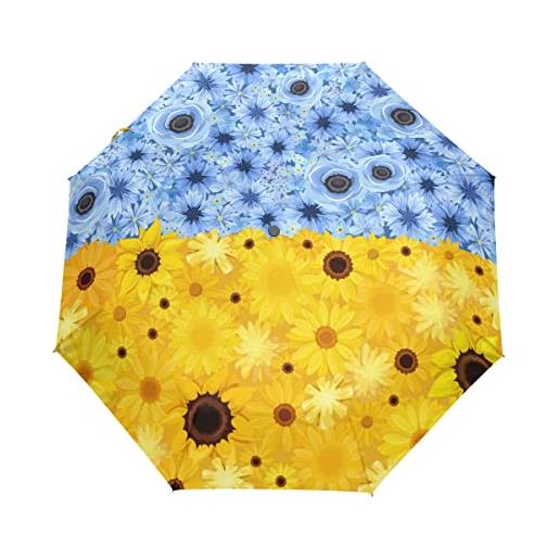 CHIFIGNO fiori blu e gialli bandiera ucraina 3 pieghe automatico aperto chiudere ombrello per pioggia
