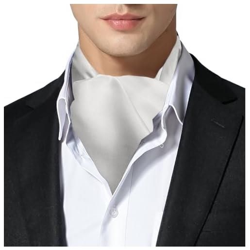 Remo Sartori - ascot uomo doppia pala in seta tinta unita, made in italy, (grigio perla)