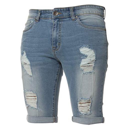 BRAND KRUZE kruze da uomo denim jeans corti stretch regular strappato orlo arrotolato pantaloni metà - blu chiaro, 86 cm