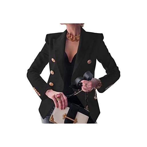 EFOFEI donna semplice elegante outwear aperto davanti tuta manica lunga business con bottone nero xs