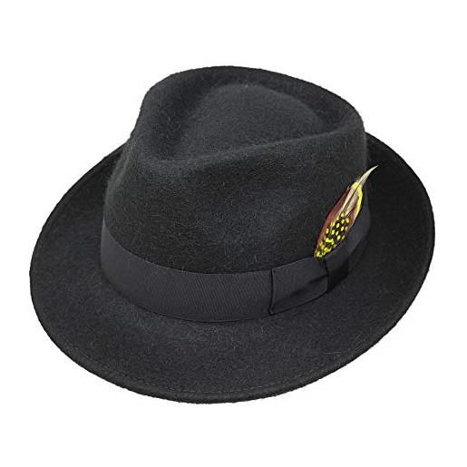 Borges & Scott doyle alpaca premium - cappelli fedora a forma di goccia - feltro di lana di alpaca - piuma rimovibile - ripiegabile per viaggio - resistente all'acqua - unisex - 54cm nero