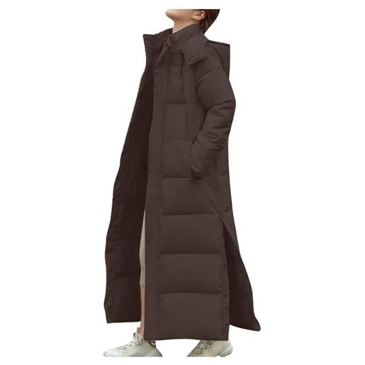 Masrin piumino da donna, con cappuccio, lungo e caldo, in tinta unita, trapuntato, con collo alto, giacca invernale, grigio. , xxl