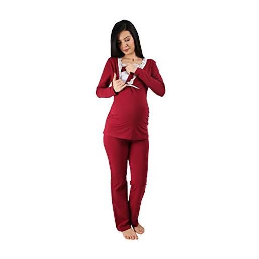 M.M.C. pigiama da allattamento con pizzo da donna, pigiama premaman per gravidanza con funzione allattamento a maniche lunghe, dunkelblau, xl