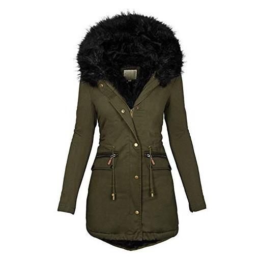 Kobilee cappotto invernale lungo da donna, con calda imbottitura con pelliccia, elegante, verde, rosso, nero, autunno, inverno, caldo, parka invernale, nero, m