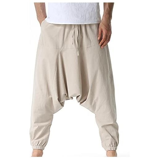 Generic pantaloni uomo eleganti pantaloni harem da yoga a vita media con coulisse allentata da uomo casual con tasche pantaloni larghi cargo