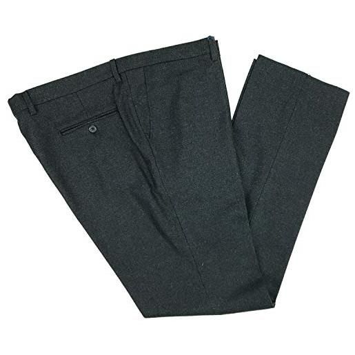 Alfio pantalone uomo classico in pura lana senza pens elegante flanella vita alta 48 50 52 54 56 58 60 (46 - grigio scuro)