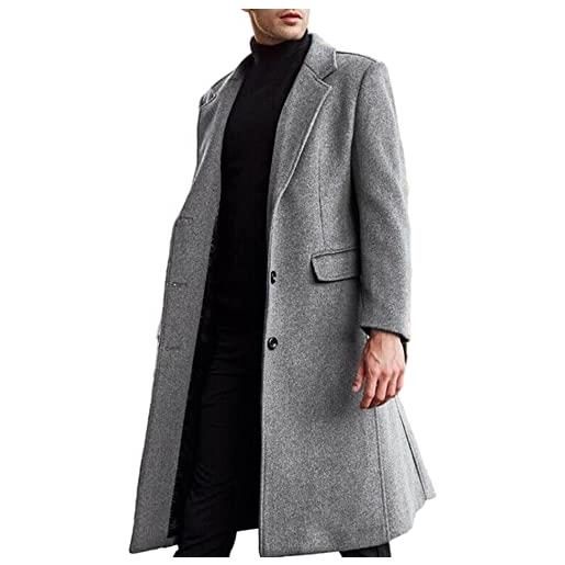 ECDAHICC uomo casual slim fit cappotto di lana giacca lunga collo tacca trench monopetto cappotto inverno caldo capispalla, verde scuro, l