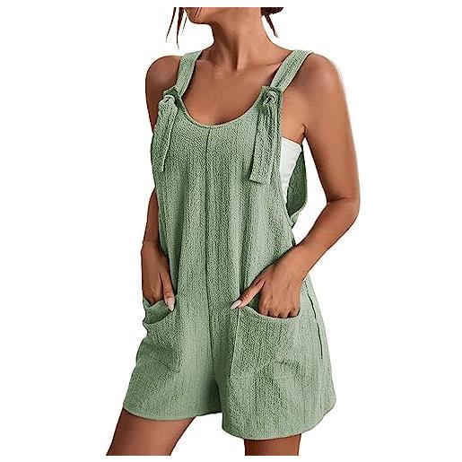 LIAOPUFUS donna salopette tempo libero moda 2023 jumpsuit con spalline e tasche tinta unita pantaloni strap grandi dimensioni (6 verde a, 4xl)