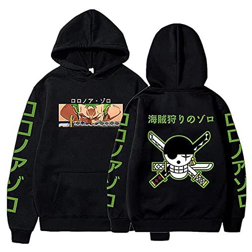 Sybnwnwm one piece anime hoodie roronoa zoro pullover felpe con cappuccio manica lunga hip hop sportswear ragazzi grils, rosso, s
