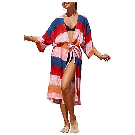 YOUKD cardigan estivo da donna maxi abito bohémien abito lungo da spiaggia kimono lungo taglia unica