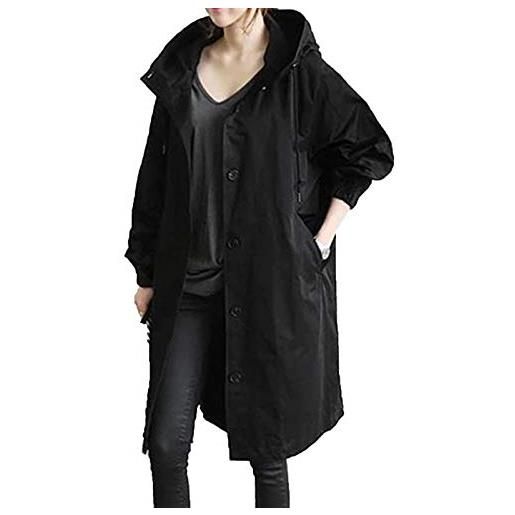 Meggsnle giacca con cappuccio, da donna, colore nero, per le mezze stagioni, per le mezze stagioni, in tinta unita, felpa e cardigan, con cappuccio, grigio. , xxl