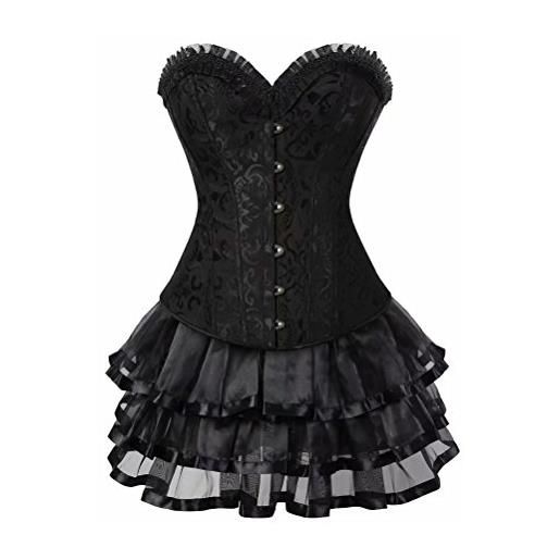 jutrisujo corsetto e gonna tutu bustino osso d'acciaio pizzo gotico costumi elegante burlesque lingerie set nero blu 6xl