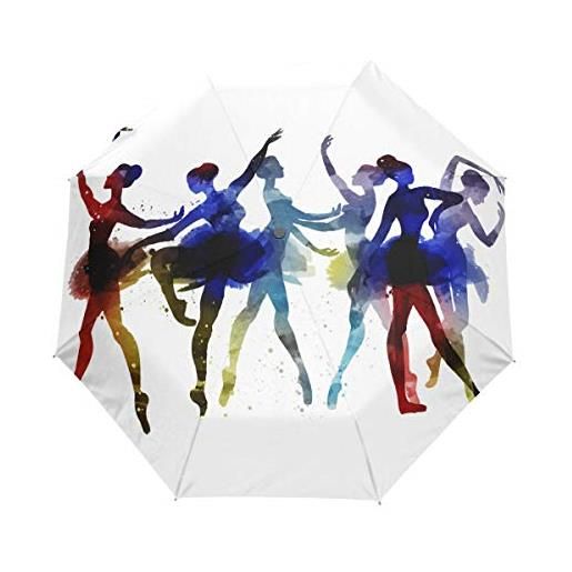 QMIN - ombrello pieghevole da balletto, antivento, anti-uv, da viaggio, compatto, per donne, uomini e ragazze